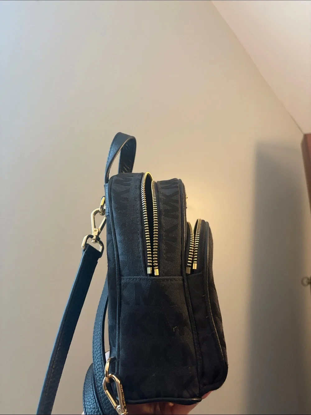 Michael Kors Black Logo Mini Backpack with Gold Hardware